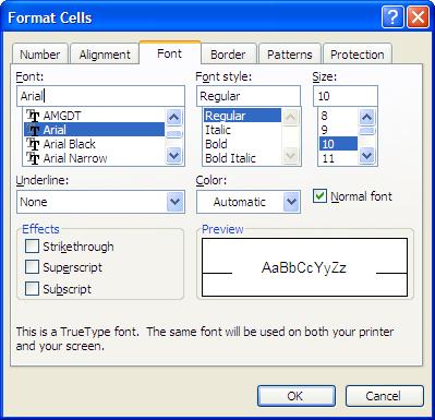 Ta có thể định dạng Font chữ, kiểu chữ, cỡ chữ, màu sắc rồi bấm OK để đồng ý. 1.2. Định dạng màu nền Bước 1: Chọn các ô cần tô màu nền. Bước 2: Vào Format/Cells /Patterns.