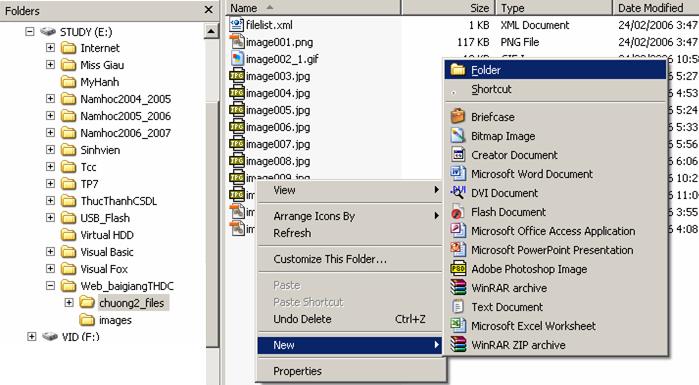 Trong cửa sổ Windows Explorer, kích chọn mở một Folder muốn tạo Folder con.