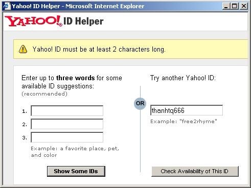 Đóng hộp thoại trở về lại bảng khai báo và đổi tên định danh là Thanhtq666 và nhấn chọn mục Check if this ID is available một lần nữa, hộp thoại sau xuất hiện thông báo tên hợp lệ.