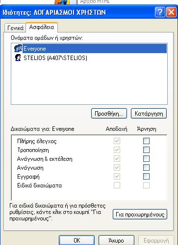 ΙΔΙΟΣΗΣΕ ΦΑΚΕΛΩΝ Μποροφμε να ορίςουμε ποιοι λογαριαςμοί μποροφν να διαχειρίηονται αρχεία και φακζλουσ αρχείων.