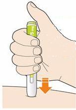 Stiloul injector nu va funcţiona dacă scutul de protecţie galben nu este apăsat complet.