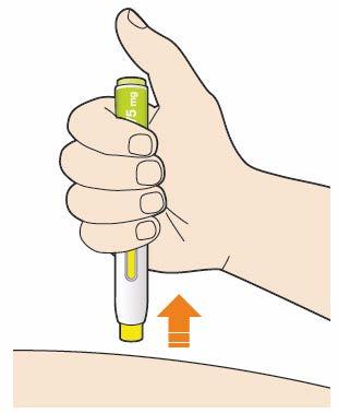 Verificaţi dacă fereastra şi-a schimbat culoarea în galben, înainte de a îndepărta stiloul injector. Nu îndepărtaţi stiloul injector până când fereastra nu şi-a schimbat complet culoarea în galben.