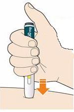 Clic Eliberaţi imediat butonul Continuaţi să ţineţi apăsat stiloul injector pe piele după eliberarea butonului. Injectarea poate dura până la 20 secunde.