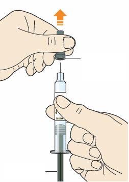 PASUL B: Cum să injectaţi După ce aţi parcurs toţi paşii de la Pasul A: Pregătiri pentru injectare, scoateţi capacul acului. Nu scoateţi capacul până când nu sunteţi gata să faceţi injecţia.