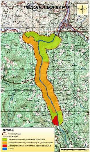 Слика 3 Педолошка карта подручја Риjечна долина акумулационог простора припада типу нормалне риjечне долине симетричног облика.