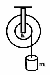 7. Η ομογενής τροχαλία έχει μάζα Μ=6kg και ακτίνα R=0,5m, στηρίζεται σταθερά σε οριζόντιο άξονα που διέρχεται από το κέντρο της Ο και είναι τυλιγμένη με αβαρές σχοινί από το άκρο του οποίου κρέμεται