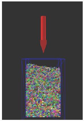 נבנתה תיבה ובה 5,500 חלקיקים מאוגדים ( clump )particle מפוזרים אקראית בתוך תיבה כאשר מרחק מרכזיהם משתנה בין אחיד.