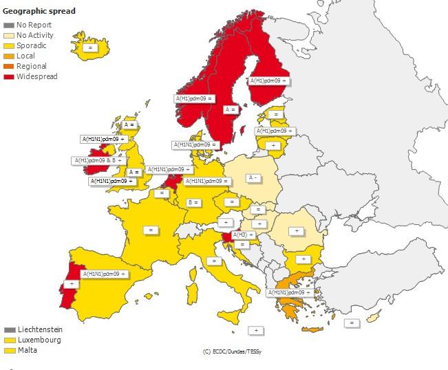 Map 1. Intensity for week 1/2016 Map 2.