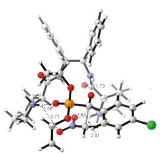 major (R)-TS-164a, 0.0 kcal/mol minor (S)-TS-164b, 3.7 kcal/mol Figure 22. Major (R) and minor (S) transition structures for the nitroaldol reaction. Ooi et al.