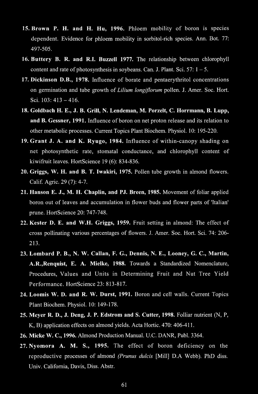 Influence of borate and pentaerythritol concentrations on germination and tube growth of Lilium longiflorum pollen. J. Amer. Soc. Hort. Sci. 103: 413-416. 18. Goldbach Η. E., J. B. Grill, N.