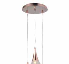 Pendant metallic lighting fixture in drop shape decorated by amber glass. Available in two colors and three designs.