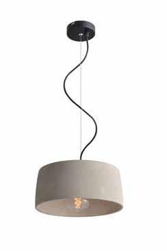 Pendant cement lighting fixture and black metallic suspension with blackwhite fabric cable. Available in two designs.