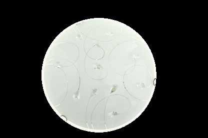Wall metallic lighting fixture with white glass decorated by sandblasted pattern in round shape.