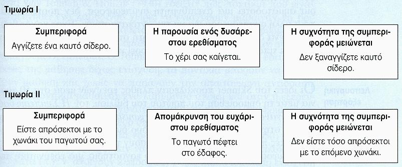 Δύο Είδη Τιμωρίας Στο ένα είδος τιμωρίας μια συμπεριφορά ακολουθείται από ένα αρνητικό ή δυσάρεστο ερέθισμα.