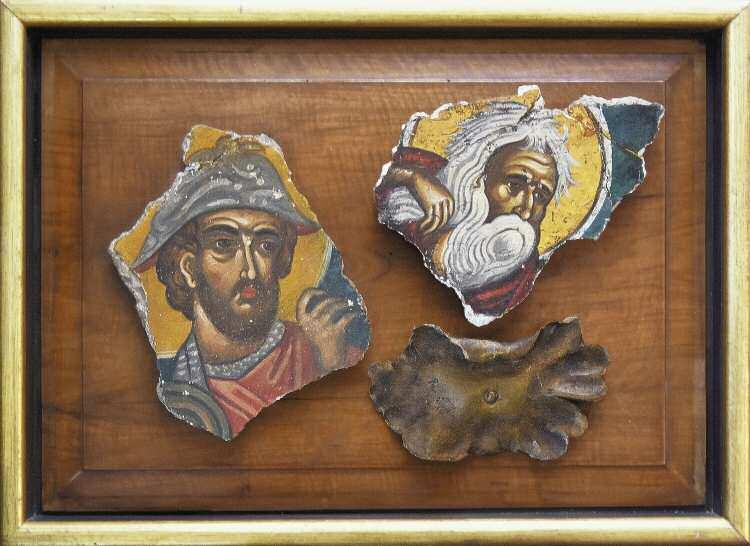 500 KONTOGLOU Fotis (1895-1965) Religious forms Signed & dedicated egg-tempera fresco laid on framed hardwood 45 60 cm