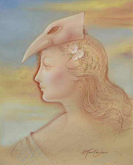 122. ΠΑΝΤΑΛΕΩΝ Θεόδωρος (1945) Κοπέλα-πουλί Παστέλ σε χαρτόνι 41 33 εκ υπγρμ κ.