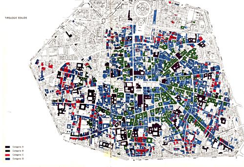 Bologna, 1955 Bologna, 1969 Χαρακτηριστικό παράδειγμα στο σχεδιασμό των ιστορικών κέντρων απετέλεσε η Βologna. Το σχέδιο του 1948 προέβλεπε ανακατασκευή των γκρεμισμένων τειχών σε μεγάλη έκταση.