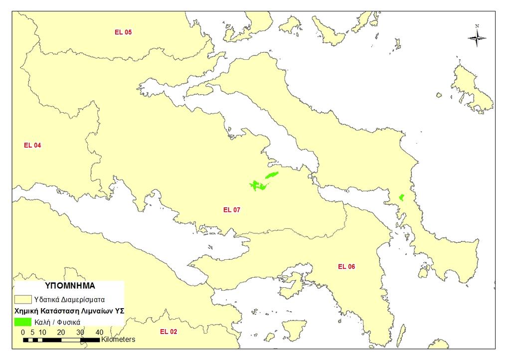 Χάρτης 4.6 4: Ταξινόμηση οικολογικής κατάστασης λιμναίωνυδατικών Συστημάτων ΥΔ Ανατολικής Στερεάς Ελλάδας (EL07) Χάρτης 4.
