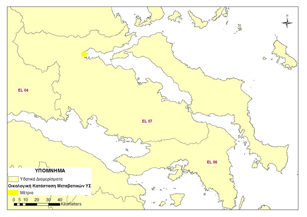 Χάρτης 4.6 7: Ταξινόμηση οικολογικής κατάστασης μεταβατικών Υδατικών Συστημάτων ΥΔ Ανατολικής Στερεάς Ελλάδας (EL07) Χάρτης 4.