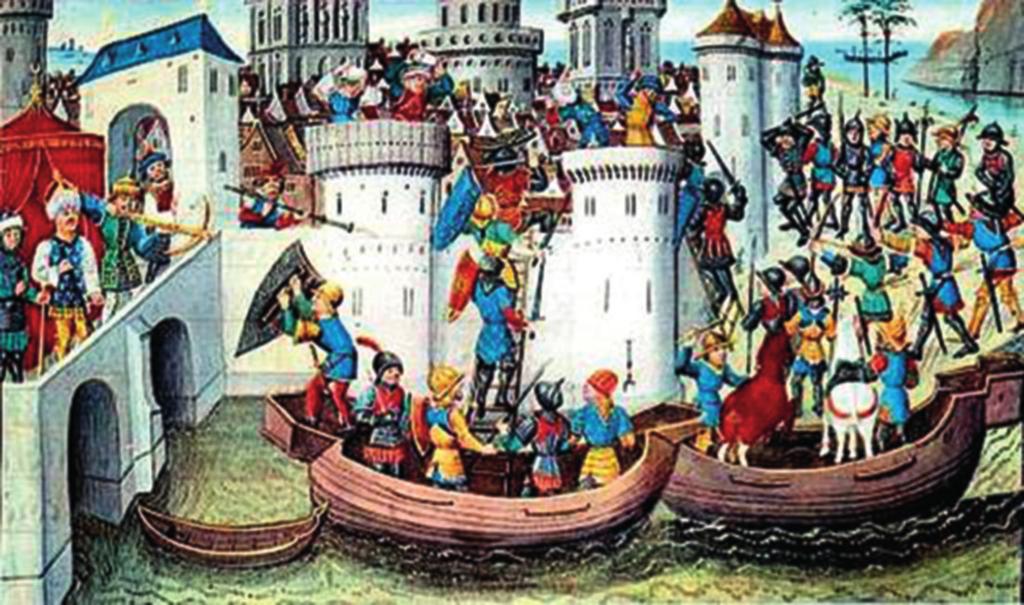 Μπροστά στα τείχη της Κωνσταντινούπολης Οι σταυροφόροι δεν μπορούσαν καθόλου να σκεφτούν πώς μπορεί να υπάρχει σ όλον τον κόσμο μια τόσο πλούσια πόλη, όταν είδαν τα ψηλά τείχη και τους πλούσιους