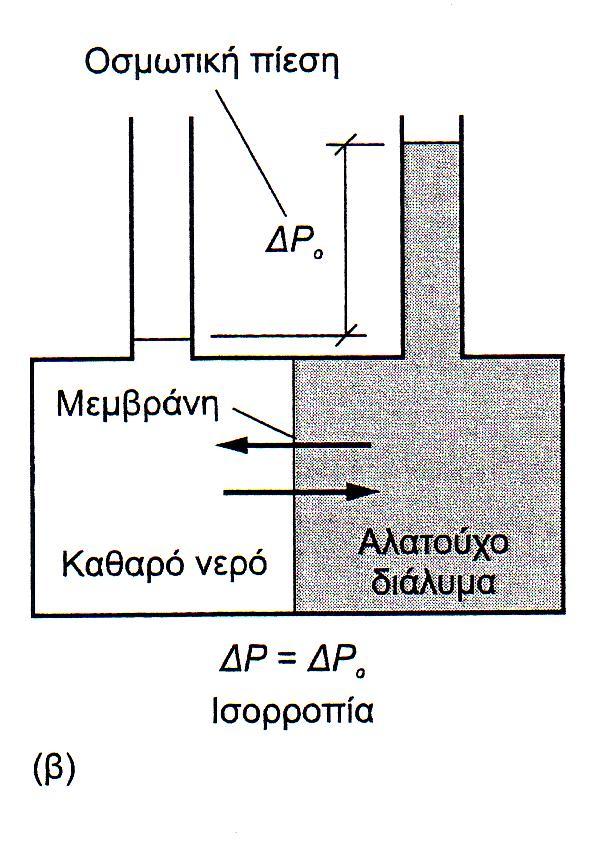 Αντίςτροφη όςμωςη ε ζνα ςφςτθμα με πεπεραςμζνο όγκο, θ ροι ςυνεχίηεται ζωσ ότου θ διαφορά πίεςθσ εξιςορροπιςει τθ διαφορά των χθμικϊν δυναμικϊν.