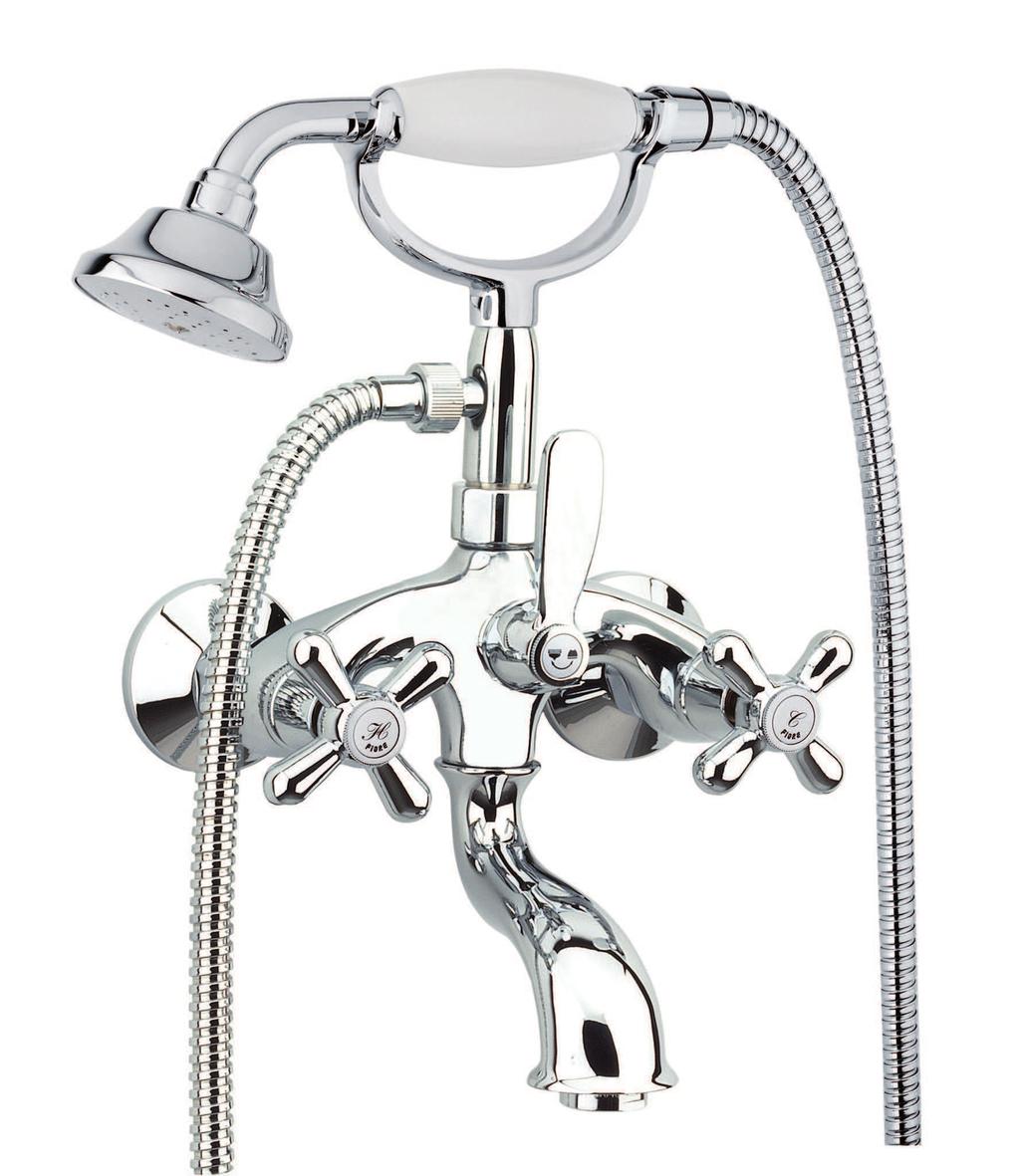 26 0611 01 Gruppo vasca esterno con duplex, doccia ceramica bianca External bath mixer with shower set, white ceramic