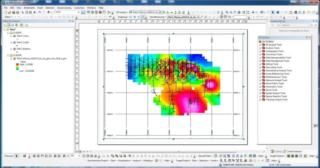 интерес: Target Drillhole>Hole Selection Tool dialog> се селектира со polygon tool за да се дефинира површината