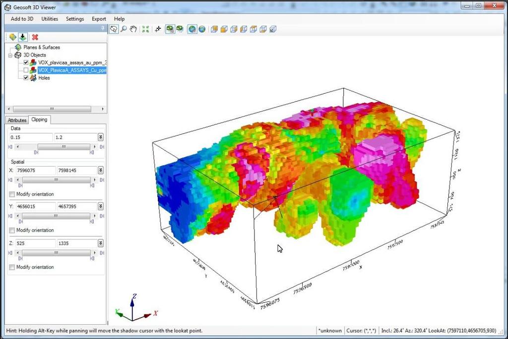 Со тоа веќе добиваме изглед на моделот што го бараме во Geosoft 3D viewer.