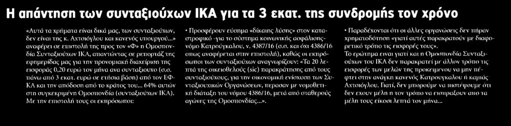 11. Η ΑΠΑΝΤΗΣΗ ΤΩΝ ΣΥΝΤΑΞΙΟΥΧΩΝ ΙΚΑ ΓΙΑ ΤΑ 3 ΕΚΑΤ ΤΗΣ