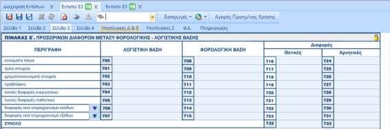 4 ο Βήμα (αν απαιτείται): Μεταφερθείτε στη Σελίδα 3 στον πίνακα Ε Πρόκειται για τον πίνακα στον οποίο εμφανίζονται οι Προσωρινές διαφορές μεταξύ Φορολογικής και Λογιστικής βάσης και συμπληρώνεται