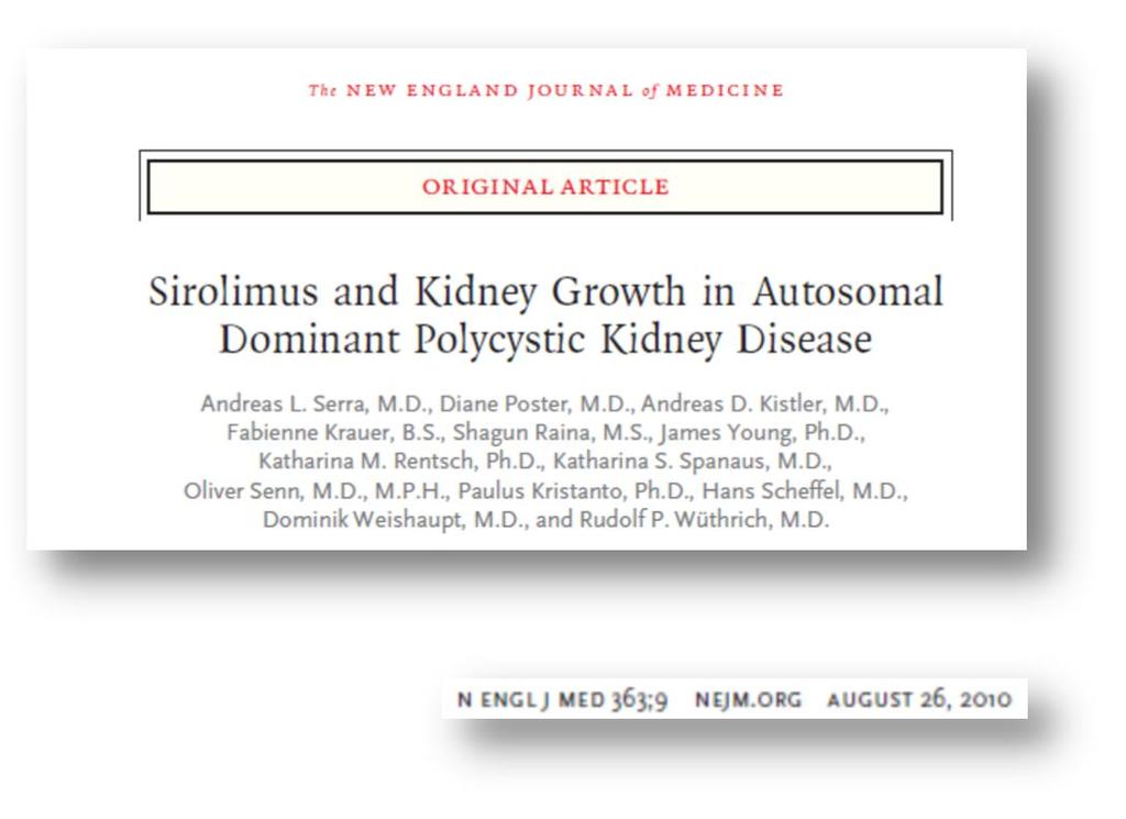 Αναστολείς του mtor: δεν επηρέασαν την πορεία της ΑDPKD Sirolimus (δόση-στόχος 2mg/ημ), 100 ασθενείς,
