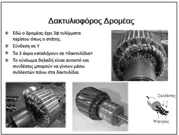 τα άλλα τρία άκρα της περιέλιξης καταλήγουν στους τρεις δακτύλιους ολίσθησης που αποτελούνται από κράματα ορείχαλκου.