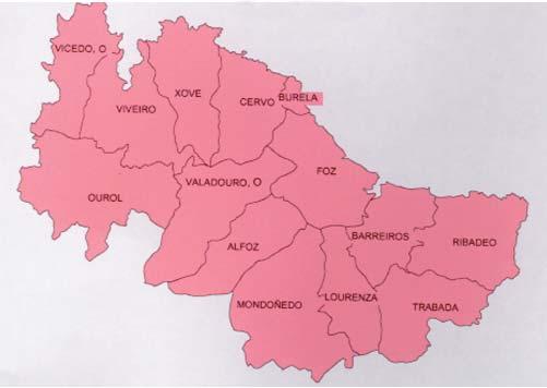 A área engloba os concellos de Ribadeo, Barreiros, Trabada, Mondoñedo, Lourenzá, Foz, O Valadouro, Alfoz, Cervo, Burela, Xove, Viveiro, Ourol e O