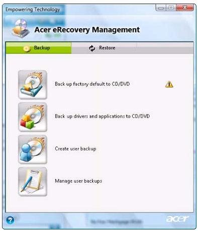 12 Nor dami gauti smulkesn s informacijos, žr. Acer sistemos vartotojo vadovo skyrių Acer erecovery Management programa 72 puslapyje.