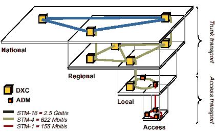 Δίκτυο κορμού SDH στην ιεραρχία SDH, η αποπολυπλεξία σημάτων μπορεί να γίνει