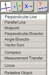 ΚΟΥΜΠΙ 5 Για το κουμπί 5 υπάρχουν 10 επιλογές Κάθετη ευθεία Perpendicular Line Παράλληλη ευθεία Parallel Line Μέσον Midpoint Μεσοκάθετος Perpendicular Bisector Διχοτόμος γωνίας Angle Bisector