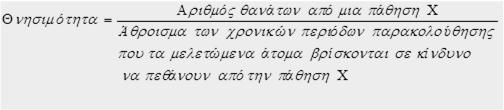 Επίπτωση-πυκνότητα Εκφράζει την ταχύτητα (ή, αλλιώς, τον ρυθμό) με την οποία εμφανίζονται οι νέες περιπτώσεις μιας πάθησης Εκφράζει τη δύναμη της νοσηρότητας ID = 10/10.