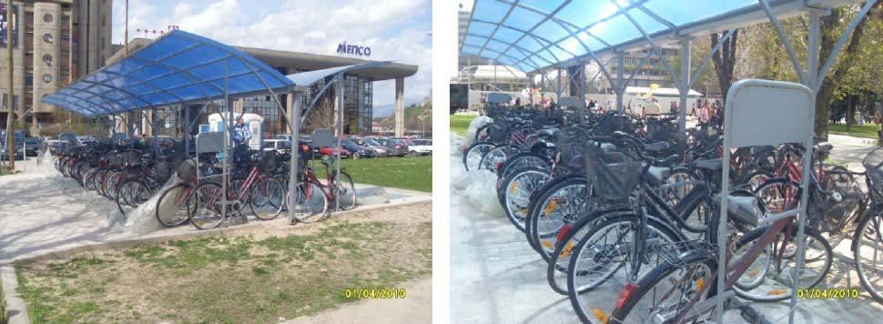 4.3.2 Проект Изнајми велосипед Слабата позиција на велосипедот на мапата на градските транспортни средства за остварување на редовните патувања налагаше интервенција во делот на инфраструктурата