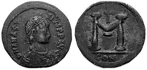 Ni{ i Vizantija VII 399 Сл. 4 фолис, (мали модел) Анастасије I. (ковница Константинопољ) Fig.