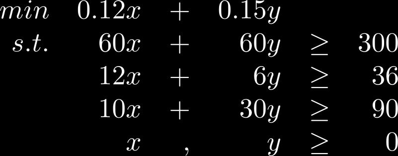 Μαθηματικό μοντέλο προβλήματος δίαιτας x: αριθμός από ποτήρια ροφήματος X y: αριθμός από