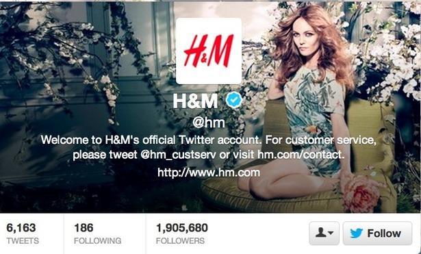 Утицај друштвених мрежа на оглашавање Слика 40: Званични налог на Twitter-у компаније H&M Што се тиче њиховог главног налога на пример, он твитује велики број слика производа, линкове за друге