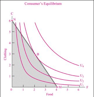 Grafički se ona postiže u točki gdje budžetska krivulja tangira krivulju indiferencije. U točki tangencije obje krivulje, i ona indiferencije i ona budžetskog ograničenja imaju isti nagib.