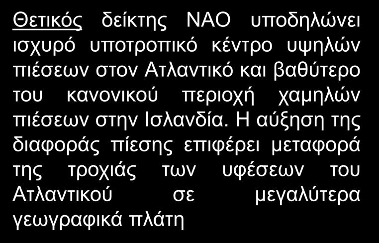 ΔΙΑΤΑΡΑΧΗ ΒΟΡΕΙΟΥ ΑΤΛΑΝΤΙΚΟΥ (NAO) Το NAO είναι η μεταβολή των σχετικών πιέσεων στη μέση στάθμη θάλασσας μεταξύ Ισλανδίας και