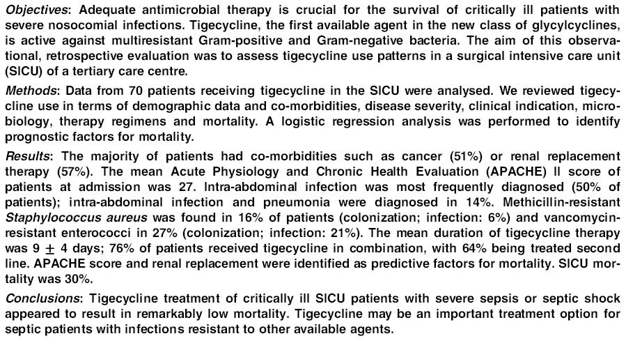 A review of clinical and microbiological outcomes following treatment of infections involving multidrug resistant Acinetobacter baumannii with tigecycline Αναδρομική μελέτη, περίοδος 18 μηνών στο