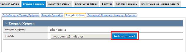 Σημ.: Για αλλαγή στοιχείων όπως το ονοματεπώνυμο του υπευθύνου θα πρέπει να επικοινωνήσετε με το Γραφείο Αρωγής Χρηστών.