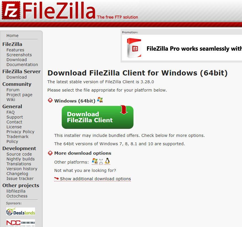 δεσθα 28 πλ Ϊθ Λάοβ κυ FTP Client. δαγϋ δηκ https://filezilla-project.org/download.