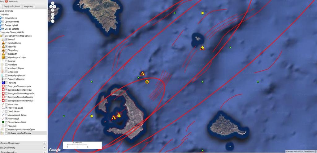 Εικόνα 51: Χάρτης τσουναμογενών ζωνών επικινδυνότητας στην ευρύτερη περιοχή της Σαντορίνης, τροποποιημένος κατά Papadopoulos and Chalkis (1984). 4.