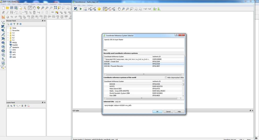 QGIS (σε ένα εκ των κάτωθι προβολικών