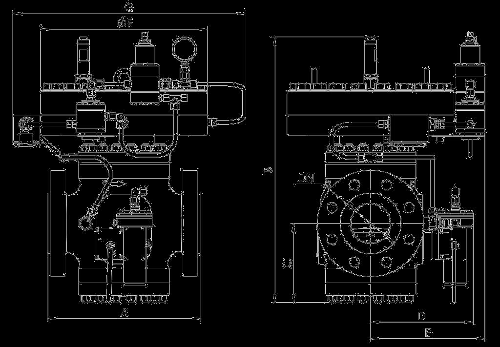 RTG 412 / RTG 412 SB Caracterisici dimensionale și mase aproximative Figura 4 - RTG 413 dimensiuni de gabarit Tabel 6 - dimensiuni de gabarit RTG 413 SB PN 40 / Clasa 300 DN A B C D E F G Weight [Kg]