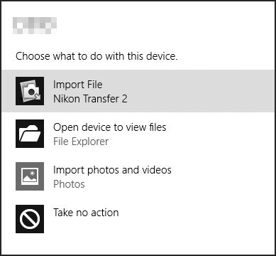 A Windows 7 Αν εμφανίζεται το ακόλουθο πλαίσιο διαλόγου, επιλέξτε το Nikon Transfer 2 όπως περιγράφεται παρακάτω.